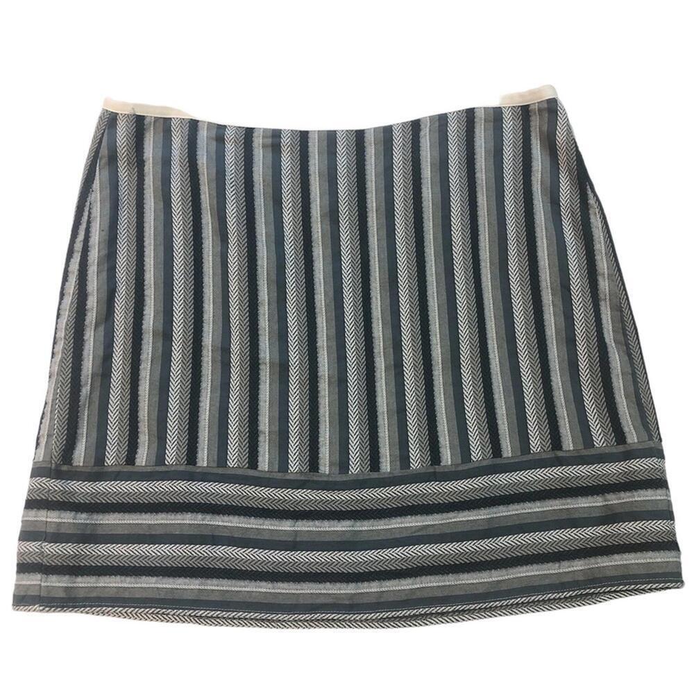 Loft Mini Skirt Monocratic Blue and Gray Stripes Lined